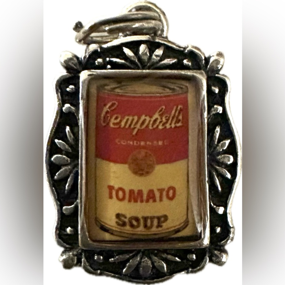 Vintage Sterling Silver 925 Campbell's Tomato Soup Necklace Pendant Andy Warhol
